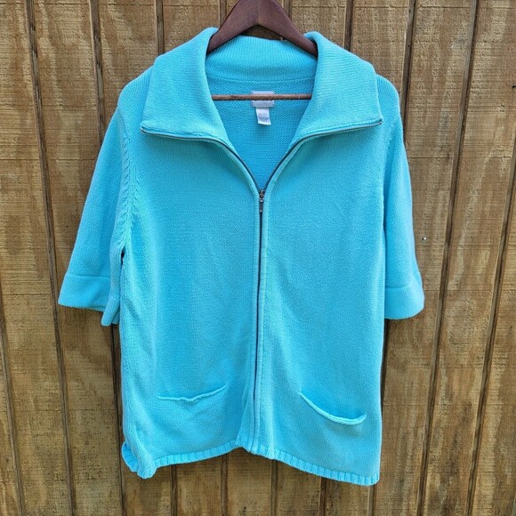 Chico's Turquoise Full Zip Sweater Womens Size 3/ XL 16 - Picture 1 of 10